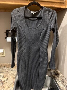 Charlotte Russe Charcoal Ribbed Long Sleeve Bodycon Dress